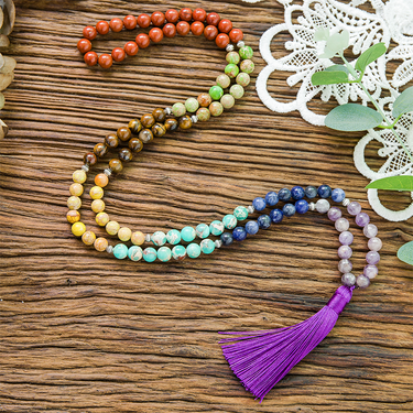 Beautiful 7 Chakra Natural Stone Mala Pendant Necklace